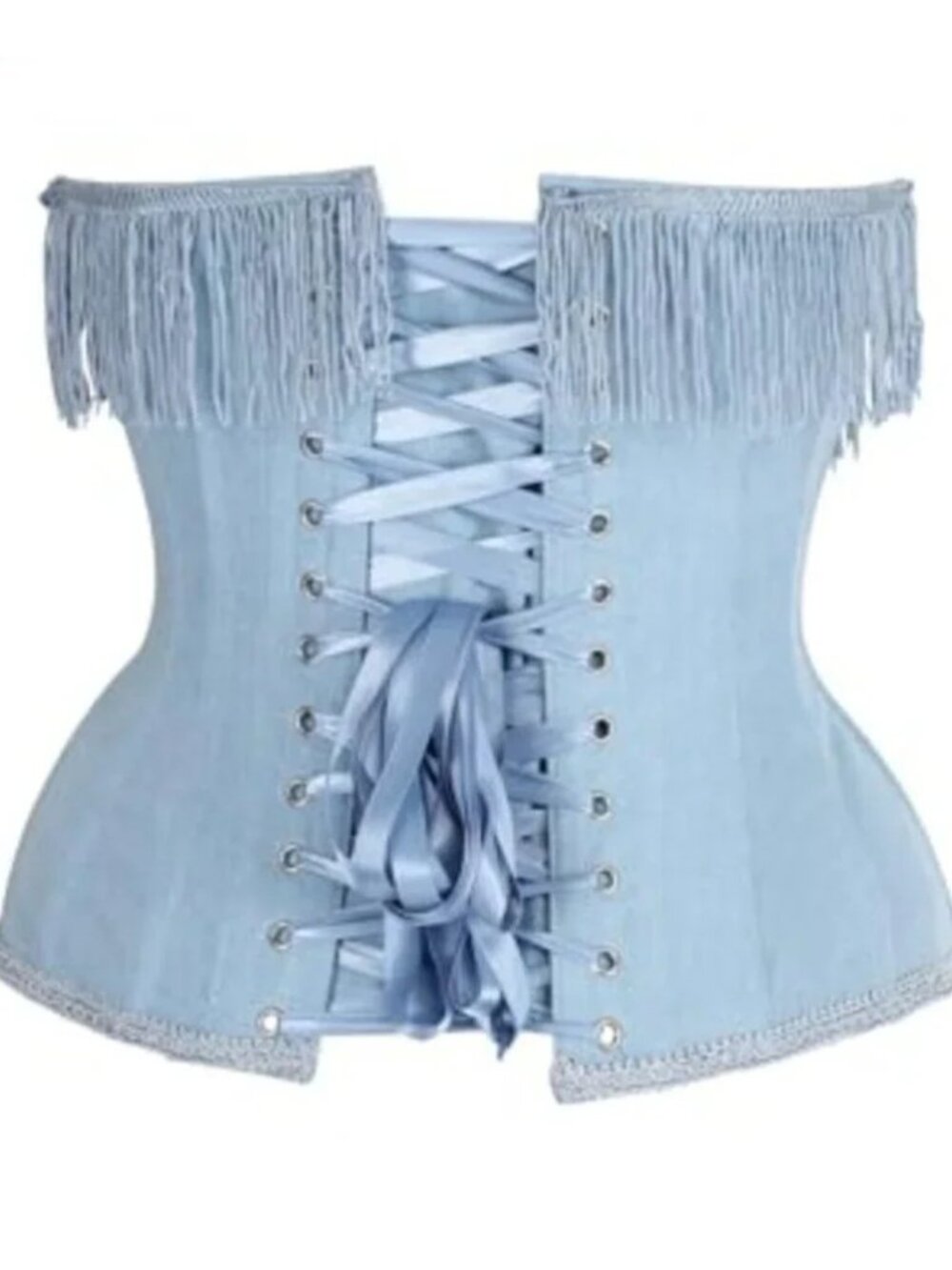 Top Drawer Steel Boned Denim Underwire Underbust Corset Cincher w/Fringe XL - Picture 2 of 7
